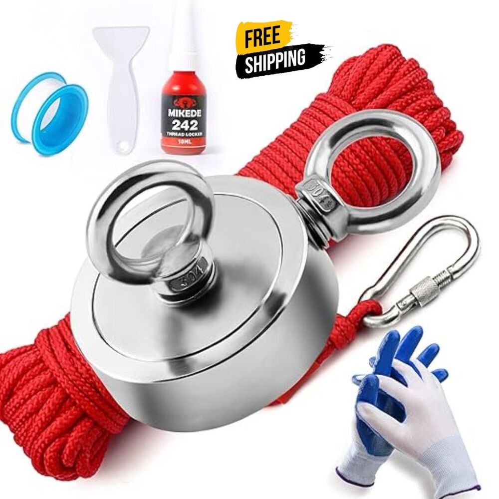 Double Sided Fishing Magnets Kit, Strong 1300Lbs Pulling 2.95" Fishing Magnet